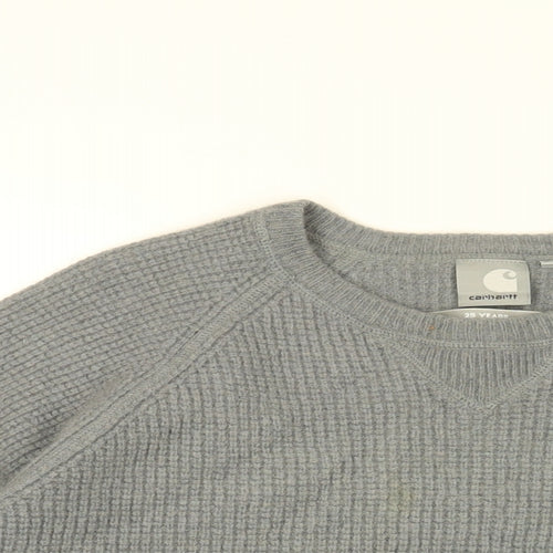 Carhartt Mens Grey Round Neck Wool Pullover Jumper Size L Long Sleeve