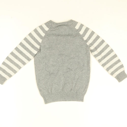 The White Company Boys Grey Round Neck Striped Cotton Pullover Jumper Size 3-4 Years Pullover - Stag Print