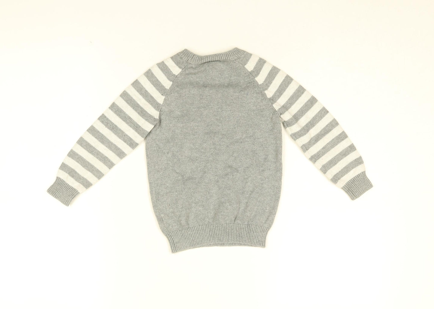 The White Company Boys Grey Round Neck Striped Cotton Pullover Jumper Size 3-4 Years Pullover - Stag Print