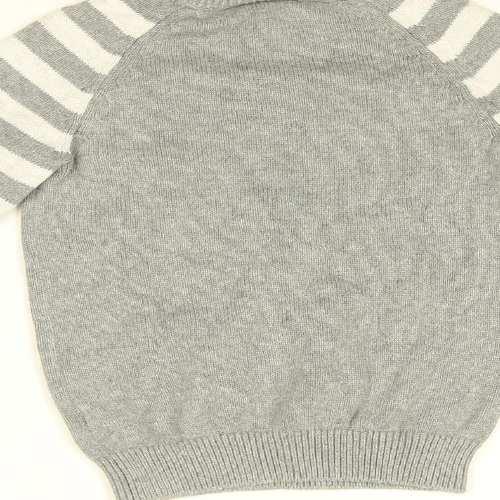 The White Company Boys Grey Round Neck Striped Cotton Pullover Jumper Size 3-4 Years Pullover - Stag Print