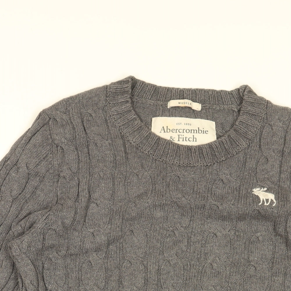 Abercrombie & Fitch Mens Grey Round Neck Cotton Pullover Jumper Size M Long Sleeve