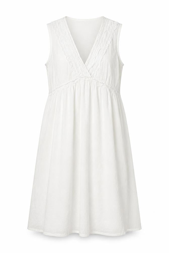 Front view of Fairy Dust women’s ivory cotton a-line, size UK 10, v-neck pullover