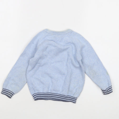 The Little White Company Boys Blue Crew Neck Cotton Pullover Jumper Size 2-3 Years Pullover