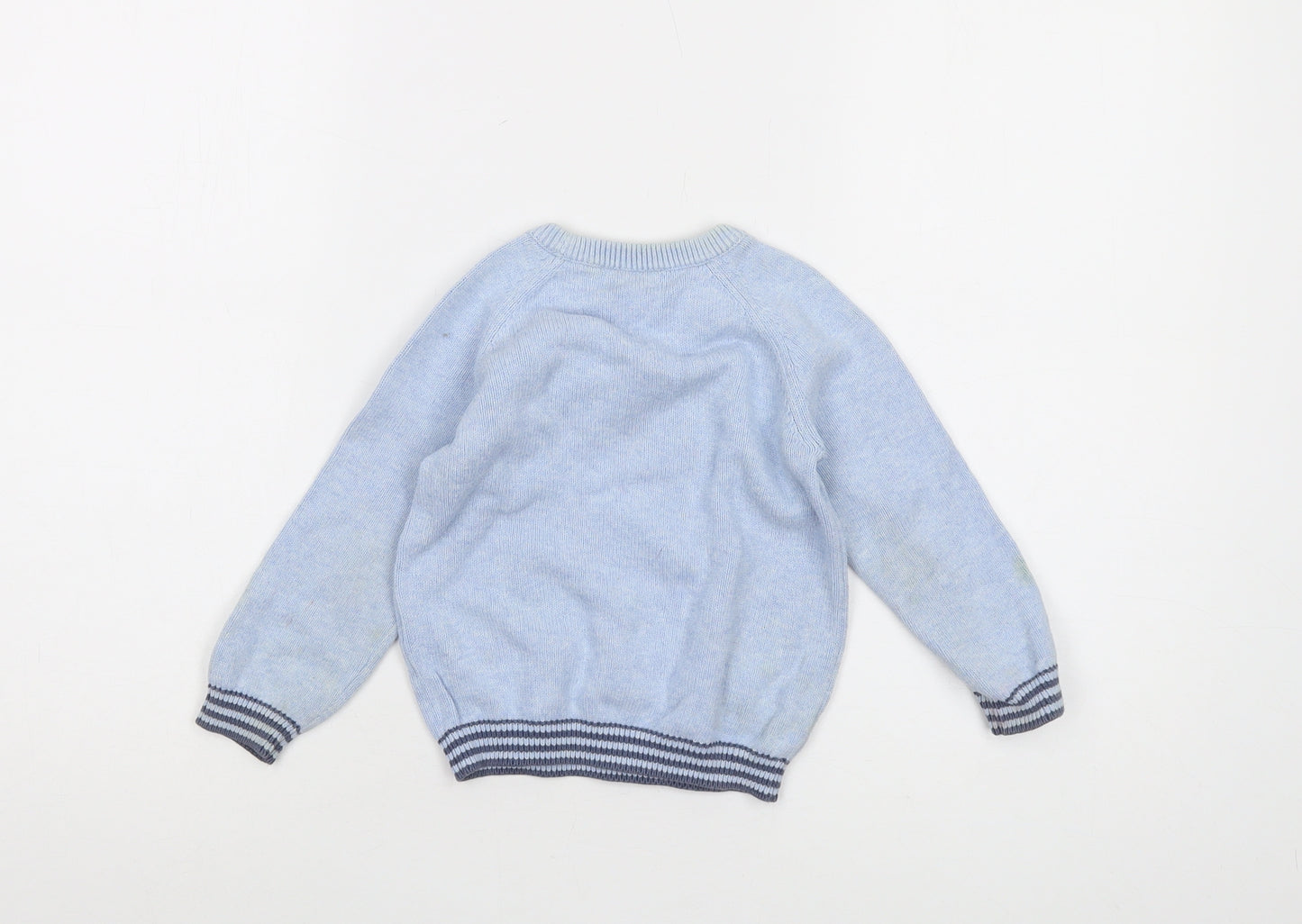 The Little White Company Boys Blue Crew Neck Cotton Pullover Jumper Size 2-3 Years Pullover
