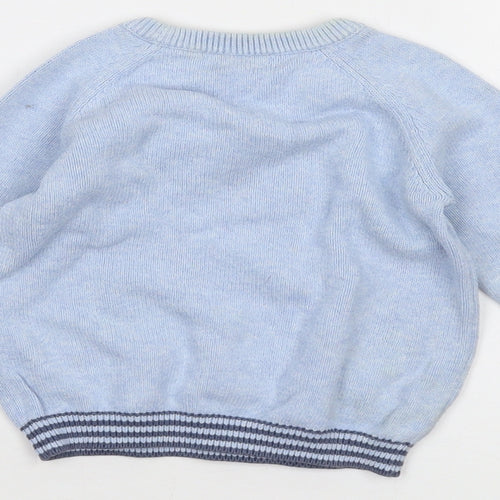 The Little White Company Boys Blue Crew Neck Cotton Pullover Jumper Size 2-3 Years Pullover