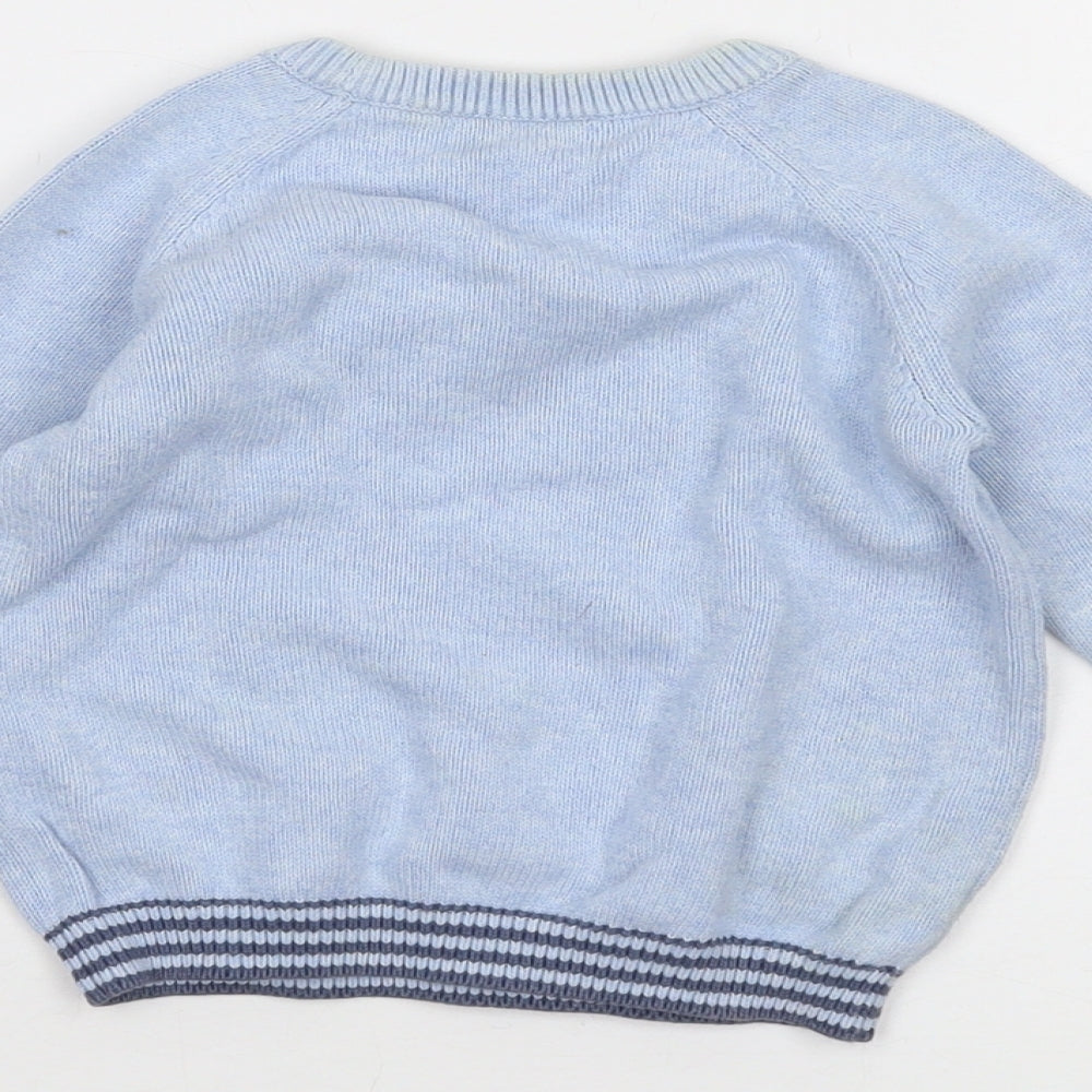 The Little White Company Boys Blue Crew Neck Cotton Pullover Jumper Size 2-3 Years Pullover