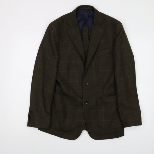 Hardy Amies Mens Green Plaid Wool Jacket Suit Jacket Size 36 Regular