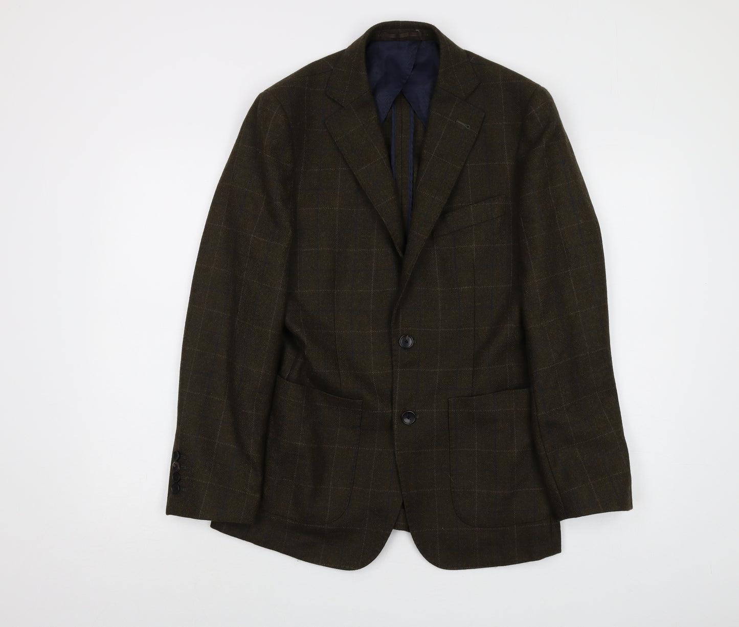 Hardy Amies Mens Green Plaid Wool Jacket Suit Jacket Size 36 Regular