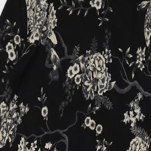 Fat Face Womens Black Floral Cotton A-Line Size 14 Round Neck Button