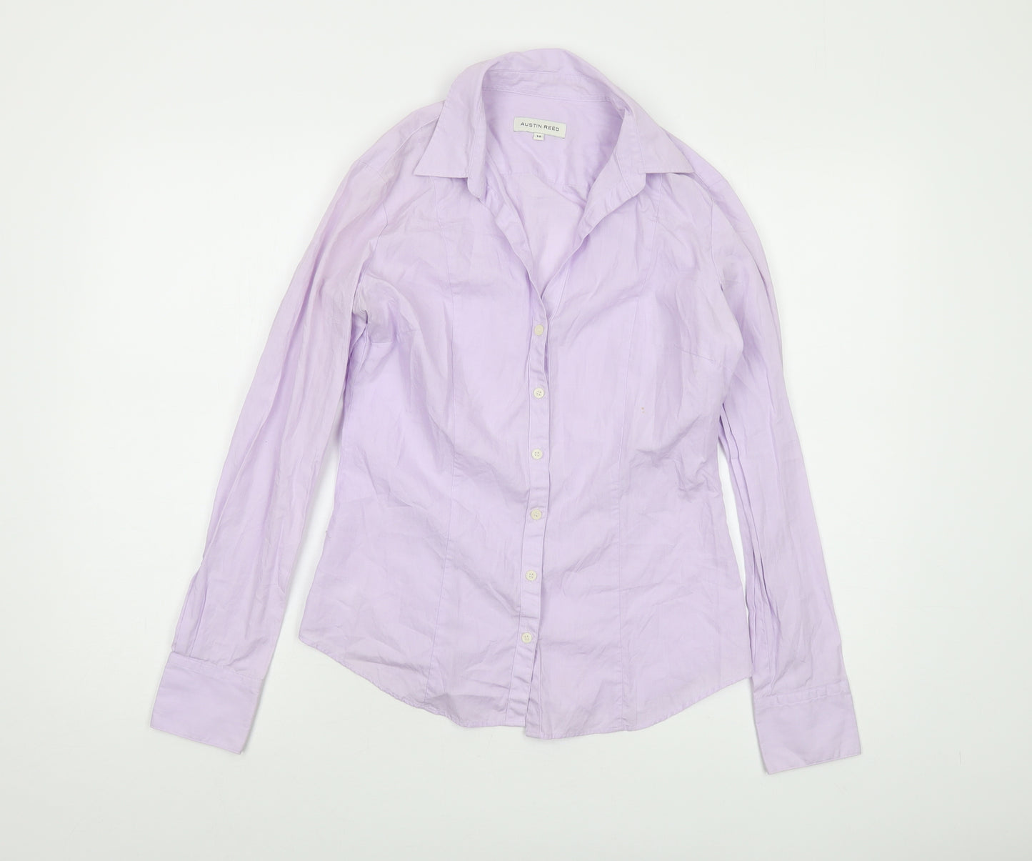 Austin Reed Womens Purple Cotton Basic Button-Up Size 10 Collared
