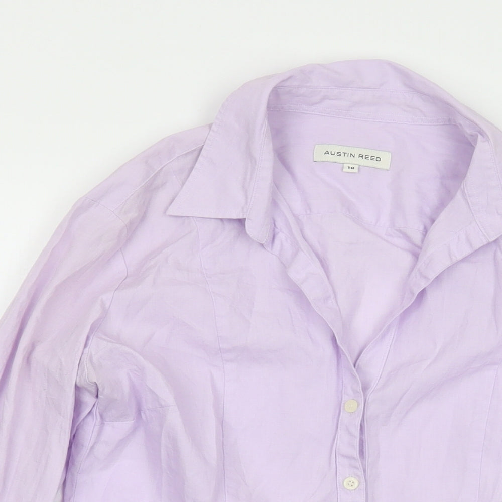 Austin Reed Womens Purple Cotton Basic Button-Up Size 10 Collared