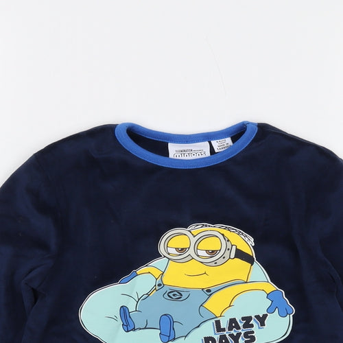 Minions Boys Blue Polyester Basic T-Shirt Size 5-6 Years Crew Neck Pullover