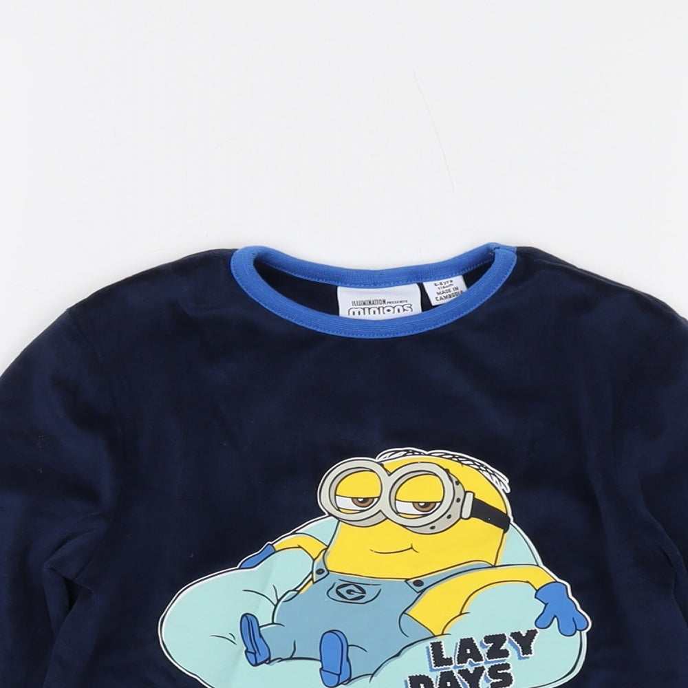 Minions Boys Blue Polyester Basic T-Shirt Size 5-6 Years Crew Neck Pullover