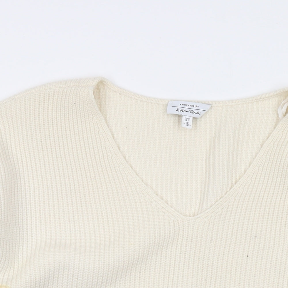 & Other Stories Womens Ivory V-Neck Polyamide Pullover Jumper Size XS