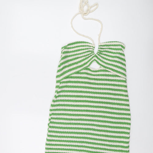 Pull&Bear Womens Green Striped Cotton Mini Size XL Square Neck Tie