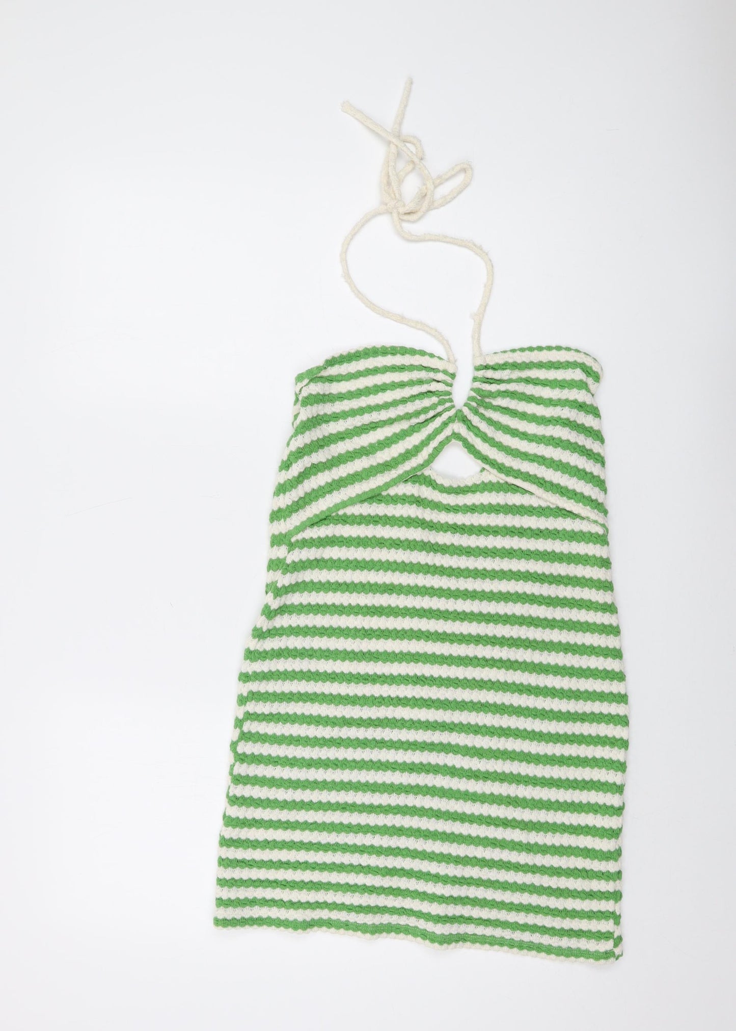 Pull&Bear Womens Green Striped Cotton Mini Size XL Square Neck Tie