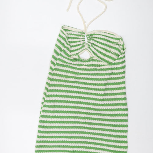 Pull&Bear Womens Green Striped Cotton Mini Size XL Square Neck Tie
