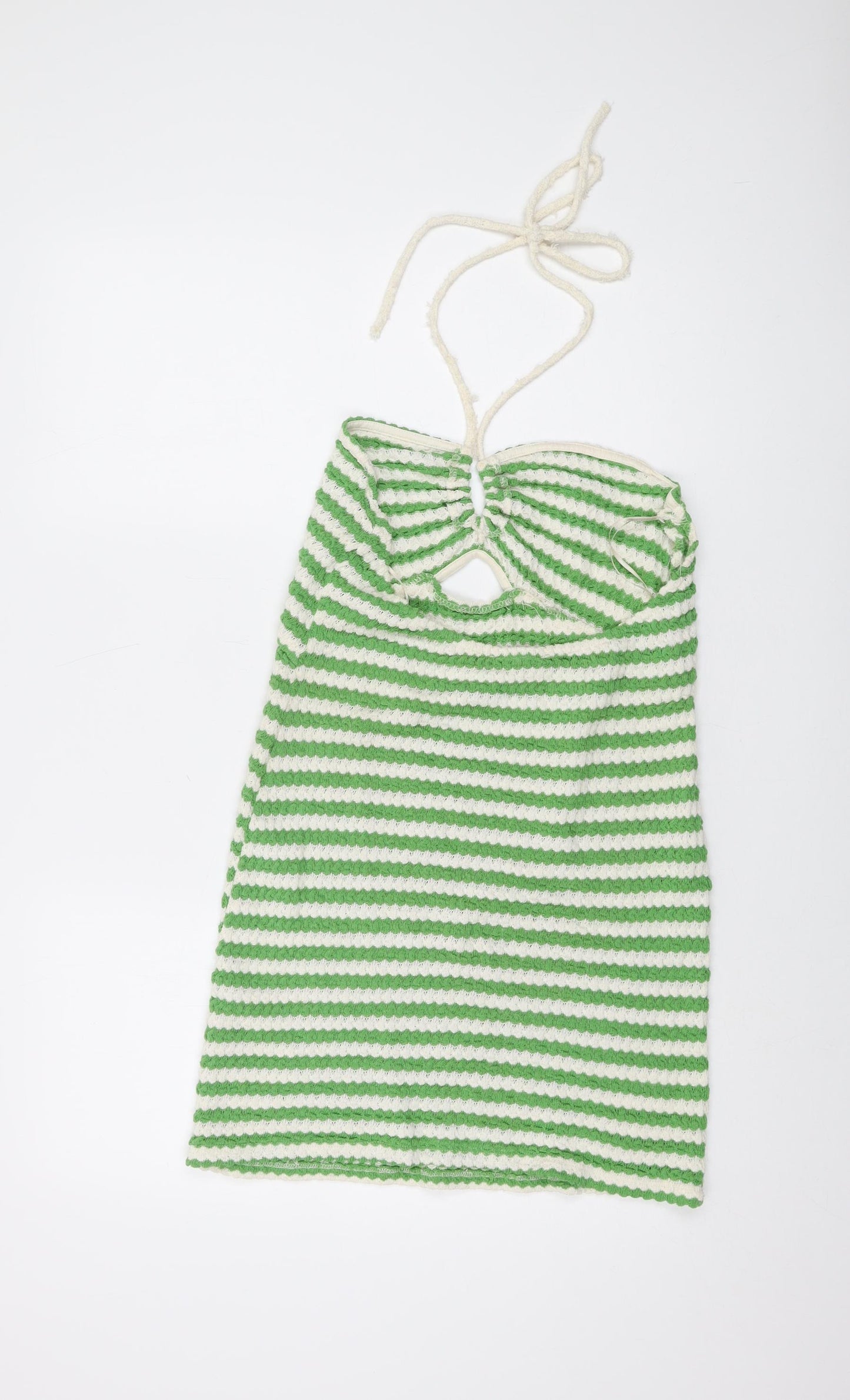 Pull&Bear Womens Green Striped Cotton Mini Size XL Square Neck Tie