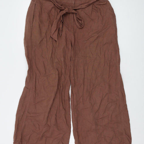 Fat Face Womens Brown Linen Trousers Size 10 L26 in Regular Button