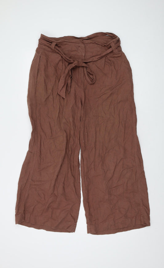 Fat Face Womens Brown Linen Trousers Size 10 L26 in Regular Button