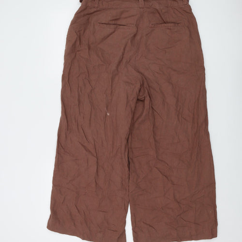 Fat Face Womens Brown Linen Trousers Size 10 L26 in Regular Button