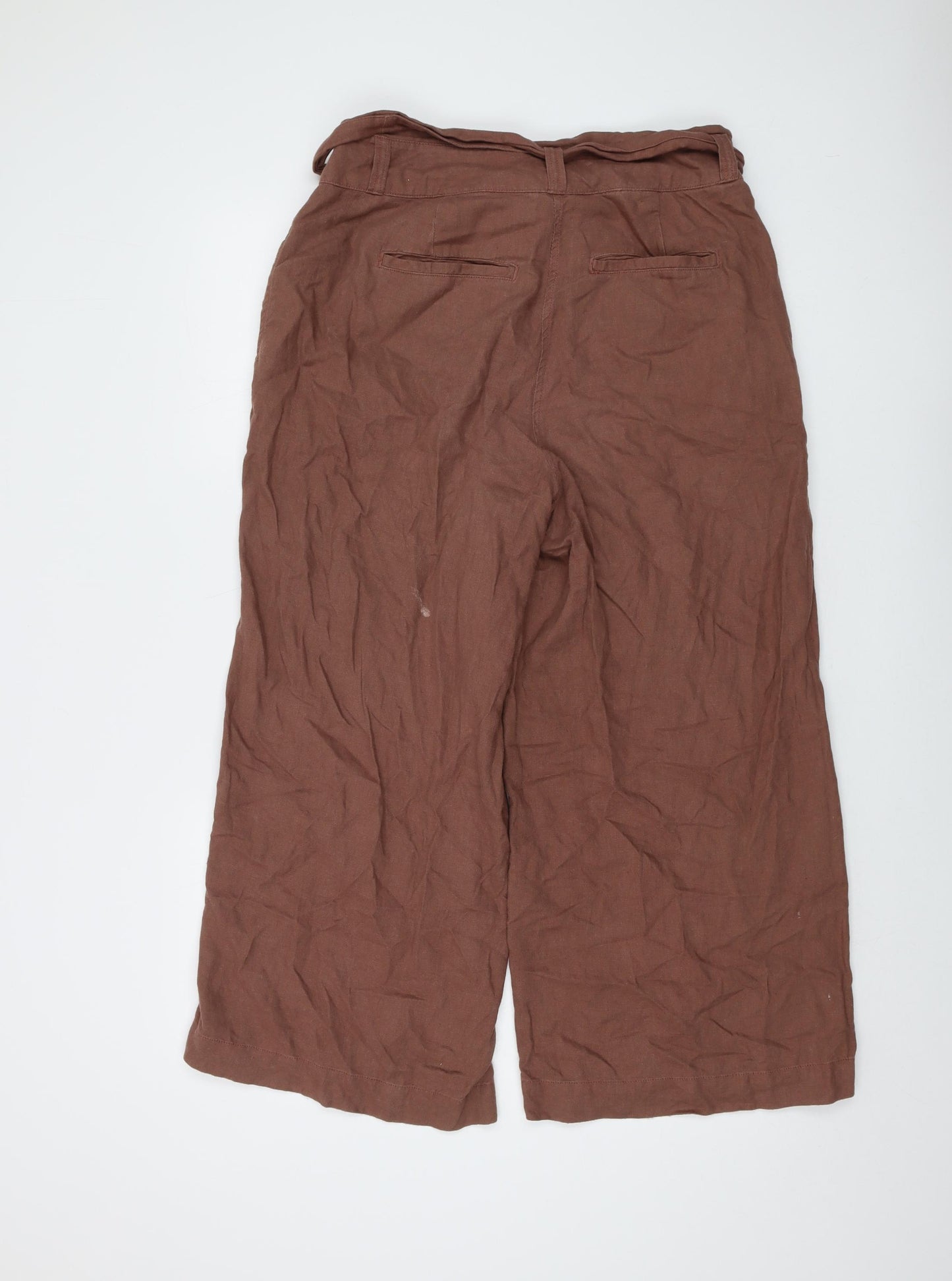 Fat Face Womens Brown Linen Trousers Size 10 L26 in Regular Button