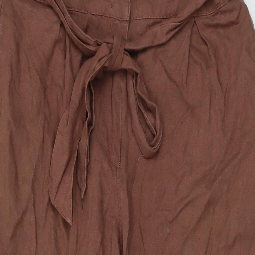 Fat Face Womens Brown Linen Trousers Size 10 L26 in Regular Button