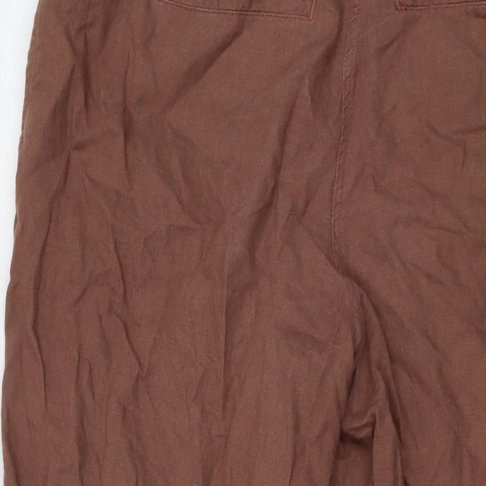 Fat Face Womens Brown Linen Trousers Size 10 L26 in Regular Button