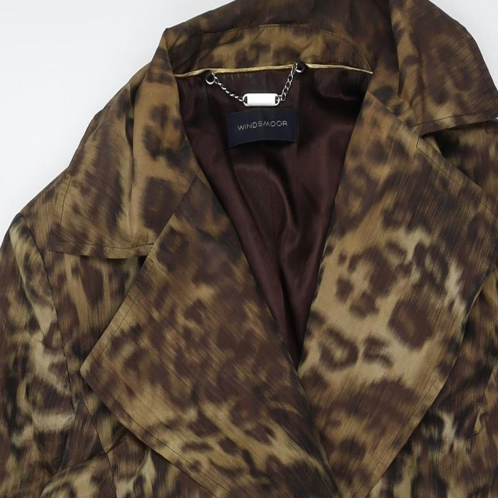 Windsmoor Womens Brown Animal Print Pea Coat Coat Size 10 Tie