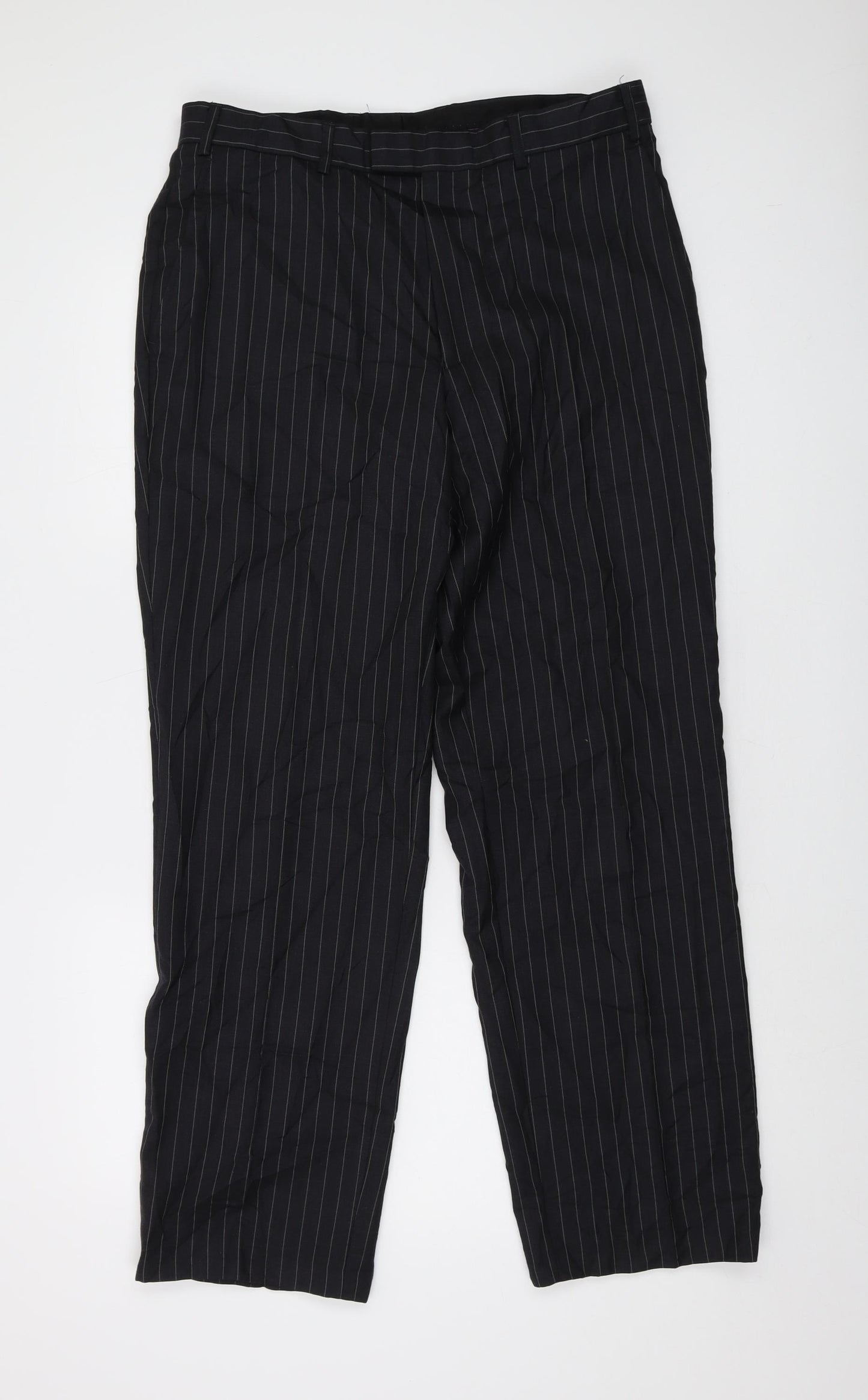 Brook Taverner Mens Black Striped Wool Trousers Size 34 in L30 in Regular Button