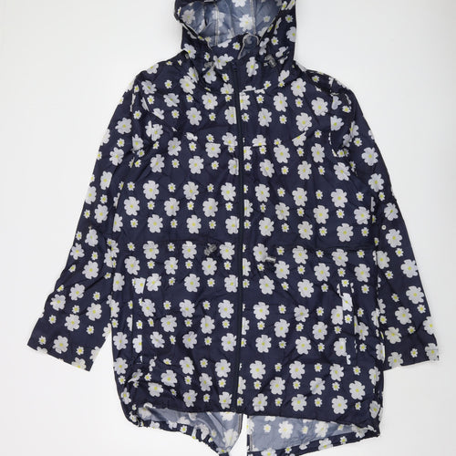 Urban Essentials Womens Blue Floral Parka Coat Size M Zip