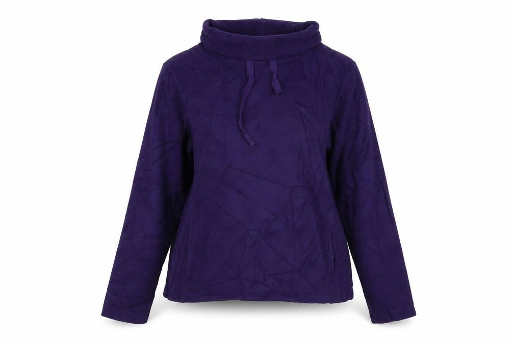 Front view of Cotton Traders women’s purple polyester pullover sweatshirt, size UK 14, pullover