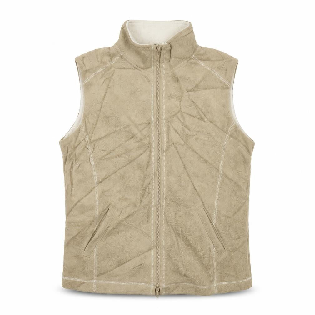 Front view of Armor Lux women’s beige jacket waistcoat, size UK 14, zip