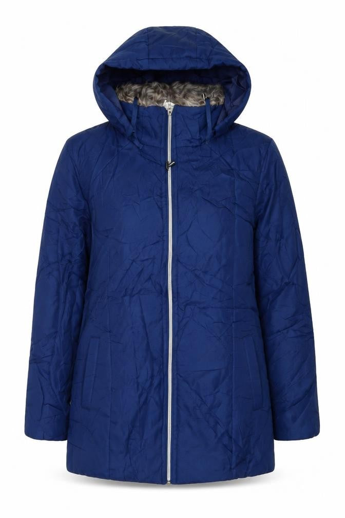 Front view of Anna de Lancay women’s blue jacket, size S, zip
