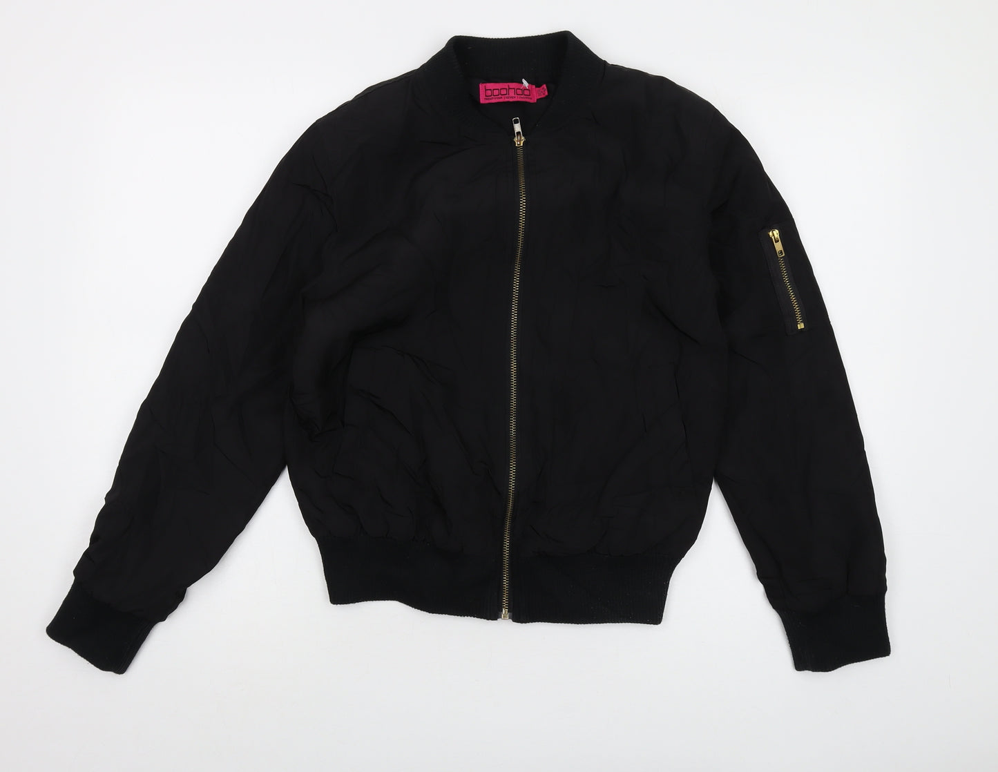 Boohoo Womens Black Bomber Jacket Jacket Size 10 Zip