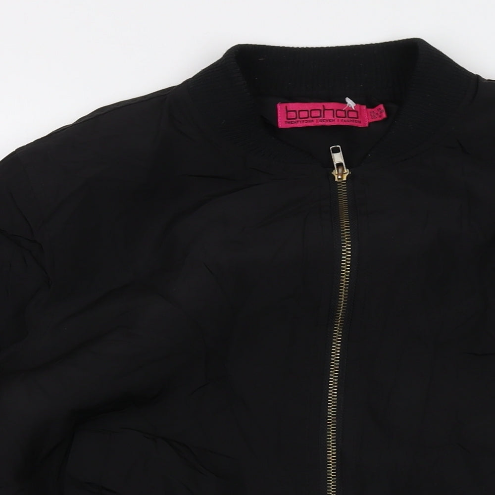 Boohoo Womens Black Bomber Jacket Jacket Size 10 Zip