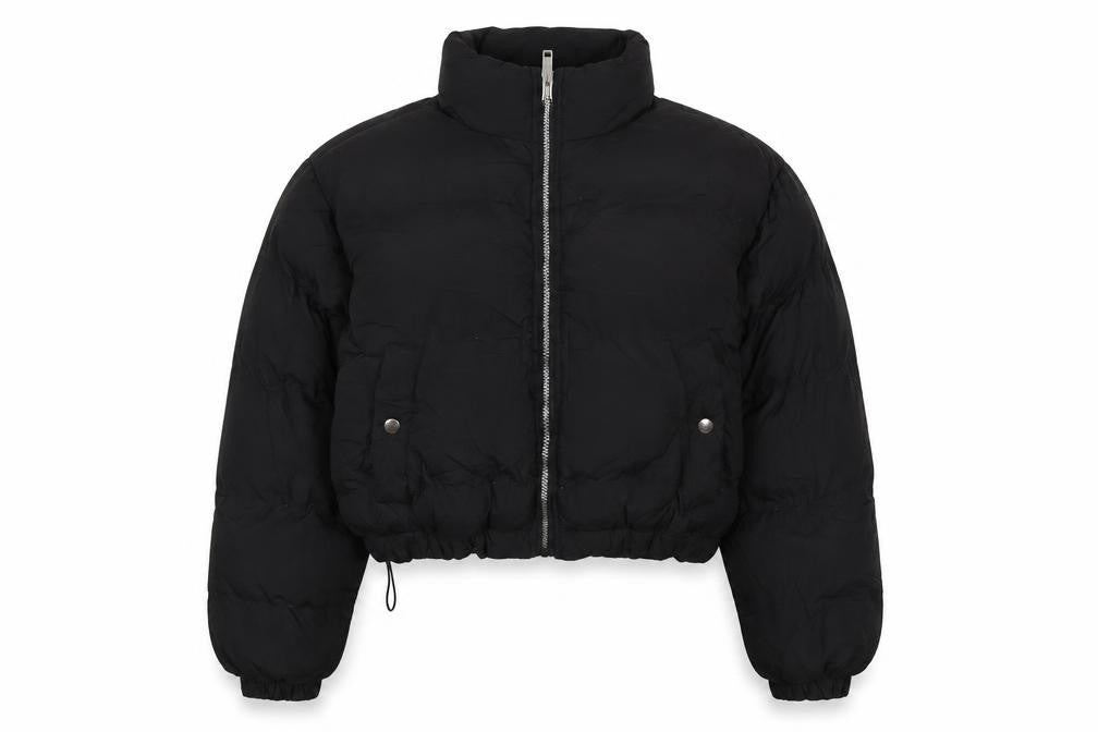 Front view of The Rock n Rev women’s black jacket, size UK 14, zip