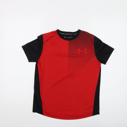 Under armour Boys Red Polyester Basic T-Shirt Size M Crew Neck Pullover