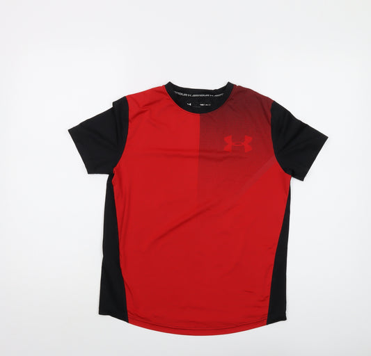 Under armour Boys Red Polyester Basic T-Shirt Size M Crew Neck Pullover