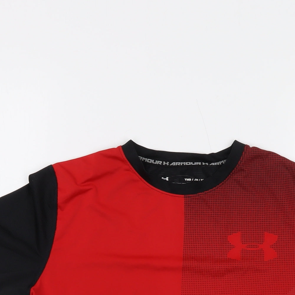 Under armour Boys Red Polyester Basic T-Shirt Size M Crew Neck Pullover