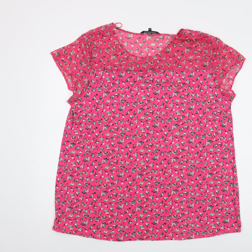 Anya Madsen Womens Pink Floral Polyester Basic T-Shirt Size 24 Round Neck