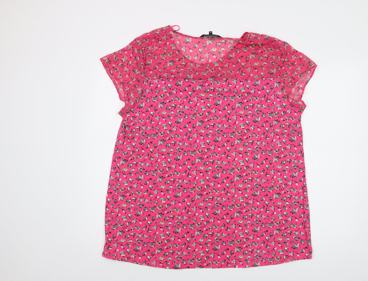 Anya Madsen Womens Pink Floral Polyester Basic T-Shirt Size 24 Round Neck