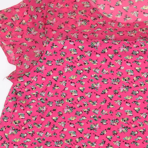 Anya Madsen Womens Pink Floral Polyester Basic T-Shirt Size 24 Round Neck