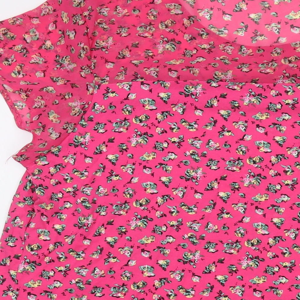 Anya Madsen Womens Pink Floral Polyester Basic T-Shirt Size 24 Round Neck