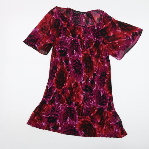 David Emanuel Womens Pink Floral Polyester Basic Blouse Size 12 Round Neck