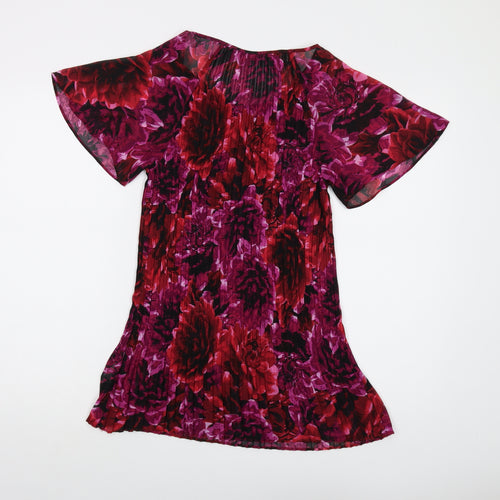 David Emanuel Womens Pink Floral Polyester Basic Blouse Size 12 Round Neck