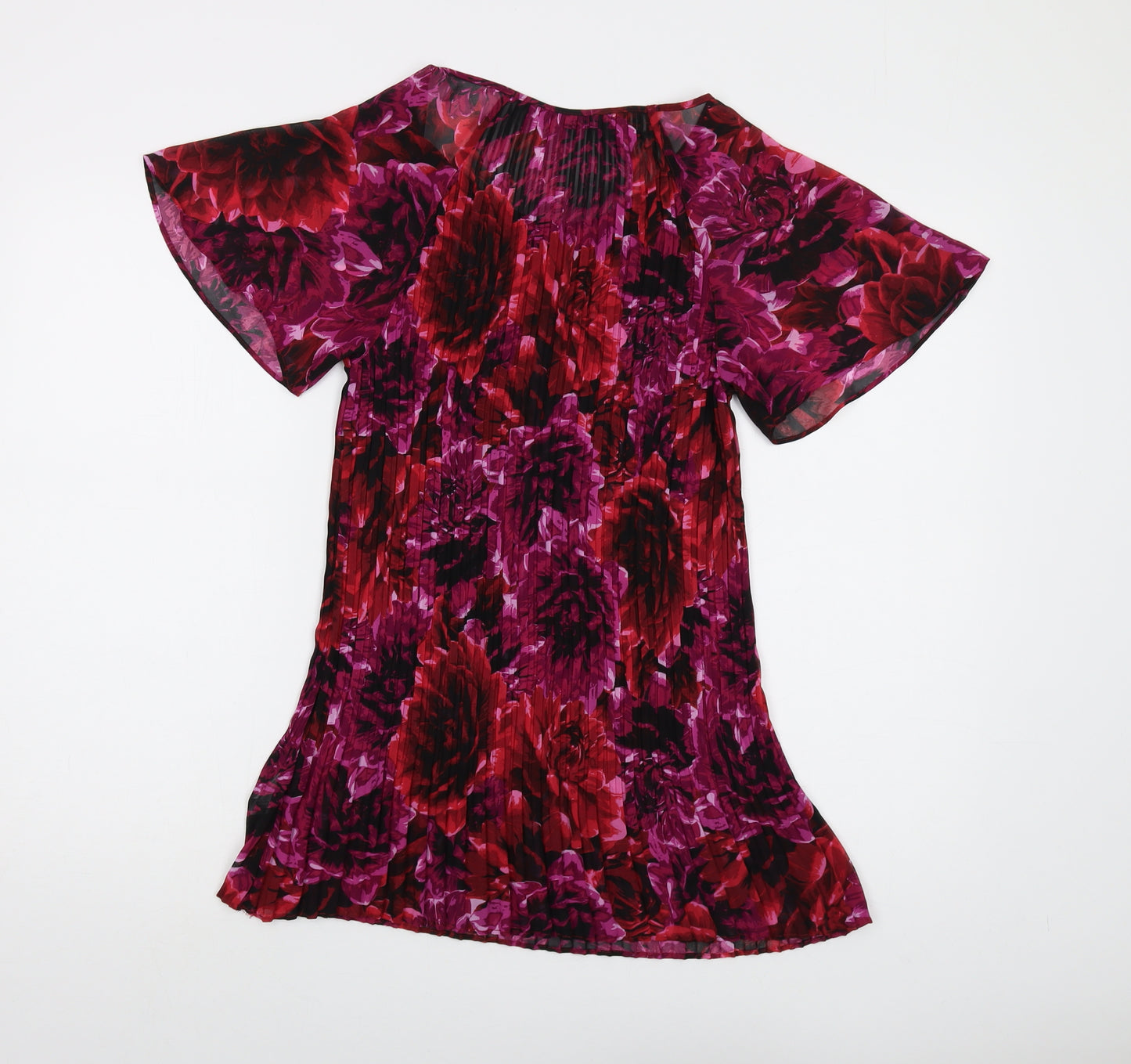 David Emanuel Womens Pink Floral Polyester Basic Blouse Size 12 Round Neck