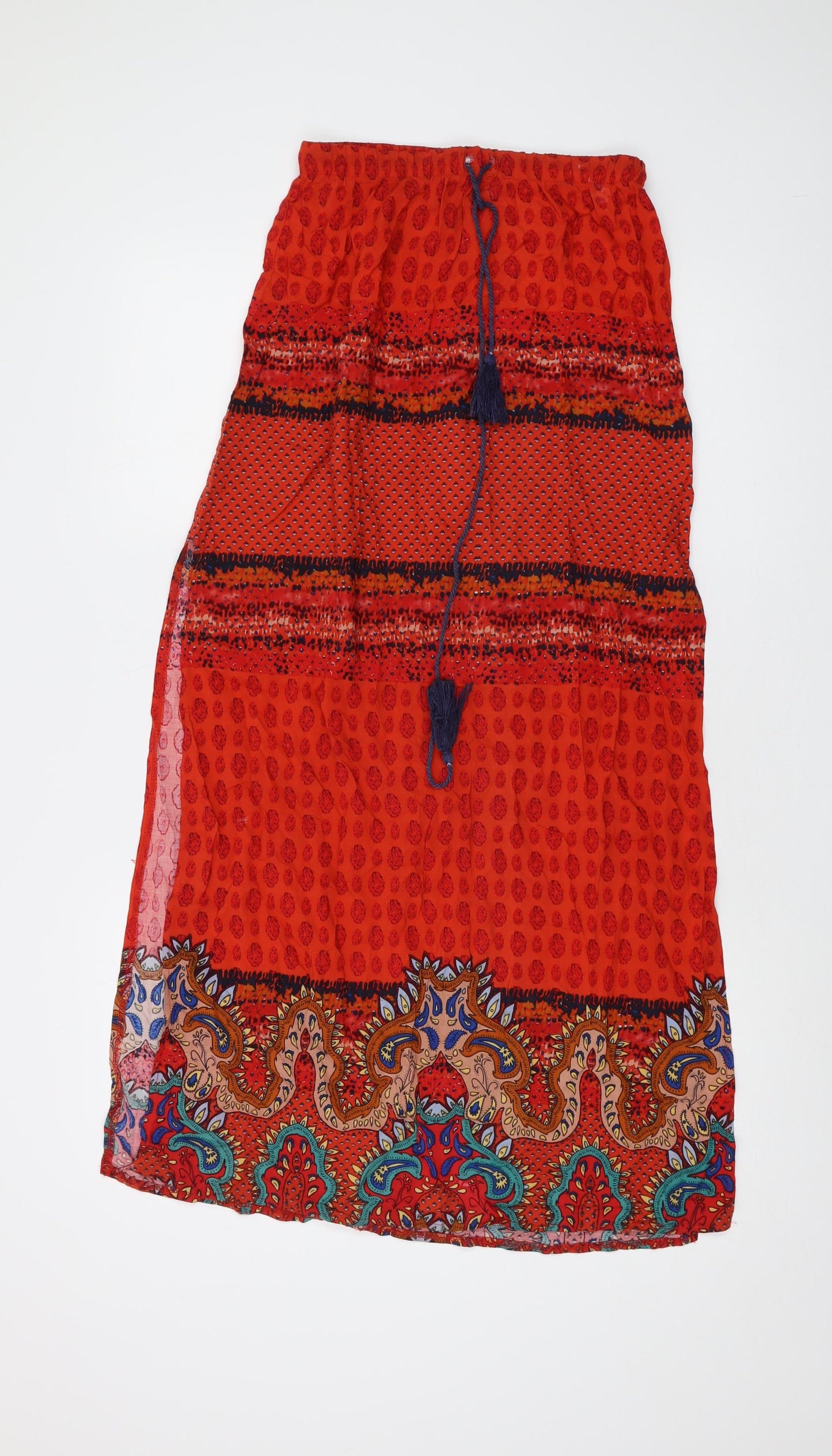 Shareen Womens Red Geometric Cotton A-Line Skirt Size 6 Drawstring