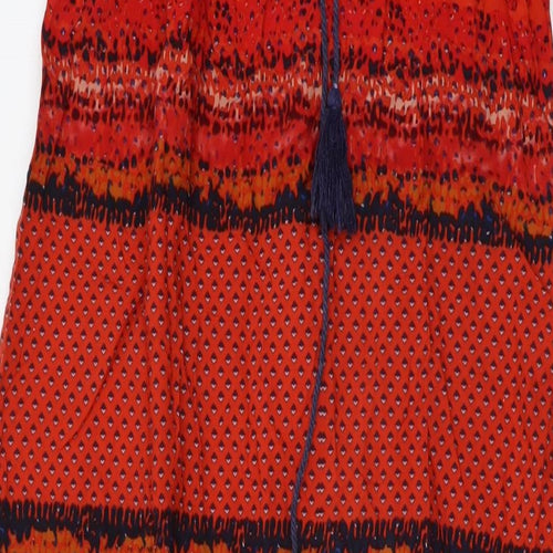 Shareen Womens Red Geometric Cotton A-Line Skirt Size 6 Drawstring