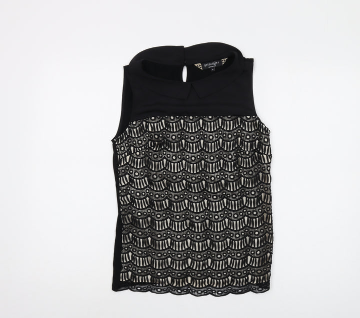 Principles Womens Black Polyester Basic Tank Size 8 Collared